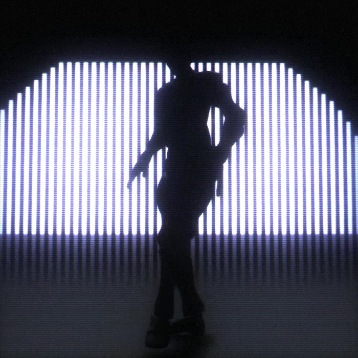 A 3D FBX model dancing in front of a Fast Fourier Transform based audio visualizer wall with some CRT glitches and post-processing effects.